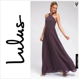 Lulus Women Air of Romance Maxi Dress Halter Top Sz L Dusty Purple Event Party